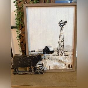 2pc Antique Rustic Farmhouse Wall Art with Black and Brown Accents